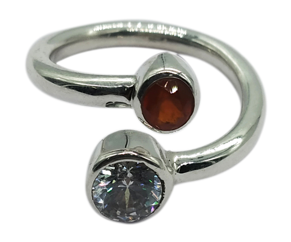 White Red Onyx & Cubic Zirconia Stone 925 Silver Ring