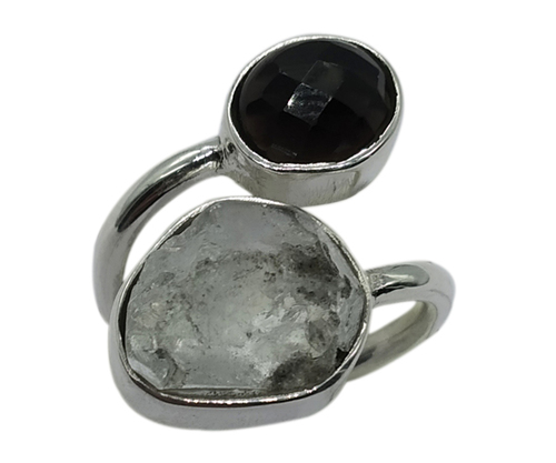 व्हाइट चिंतामणि और पेटलाइट स्टोन 925 सिल्वर रिंग