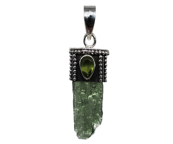 Green Unique Moladavite Stone 925 Silver Pendant
