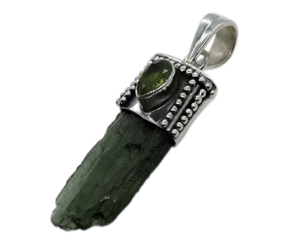 Green Unique Moladavite Stone 925 Silver Pendant