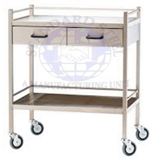 Mortuary Instrument Trolley - Stainless Steel, 60l X 45w X 80h Cm, 2 Tier Design, 50 Kg Load Capacity, Three Shelves, Ss Railing, 100 Mm Swivel Castors