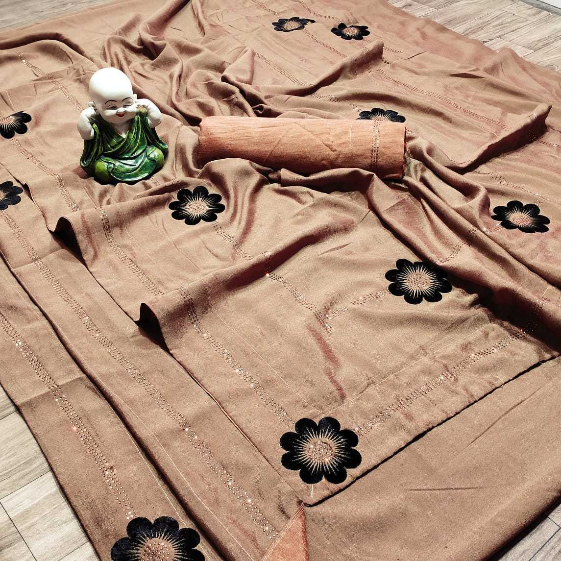 Vichitra Fabric Saree - 6.30 Mtr, Black With Dmc Diamond Work And Heavy Banglori Blouse, Silk Material