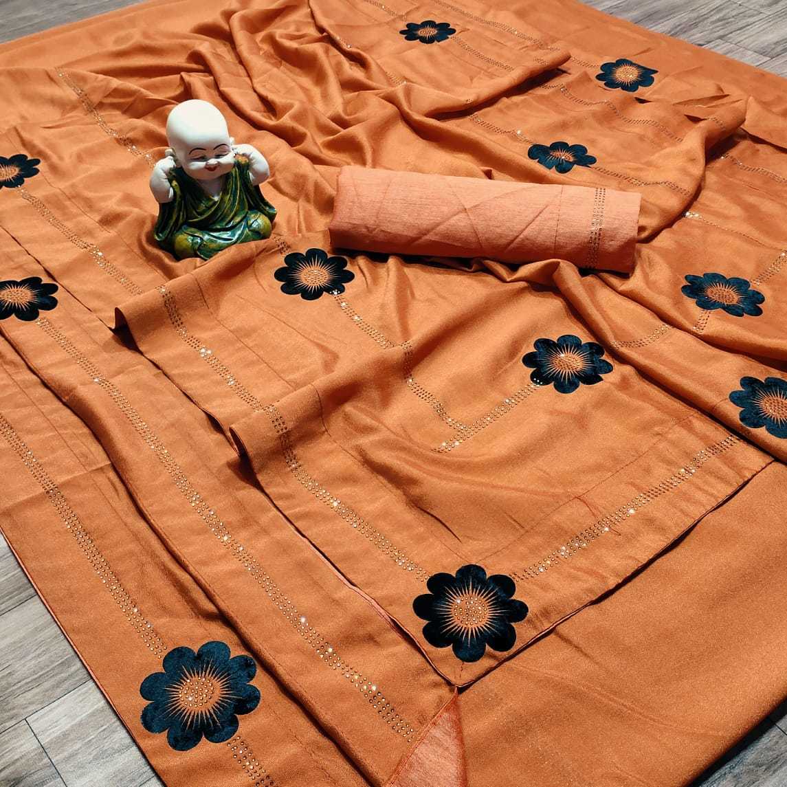 Vichitra Fabric Saree - 6.30 Mtr, Black With Dmc Diamond Work And Heavy Banglori Blouse, Silk Material