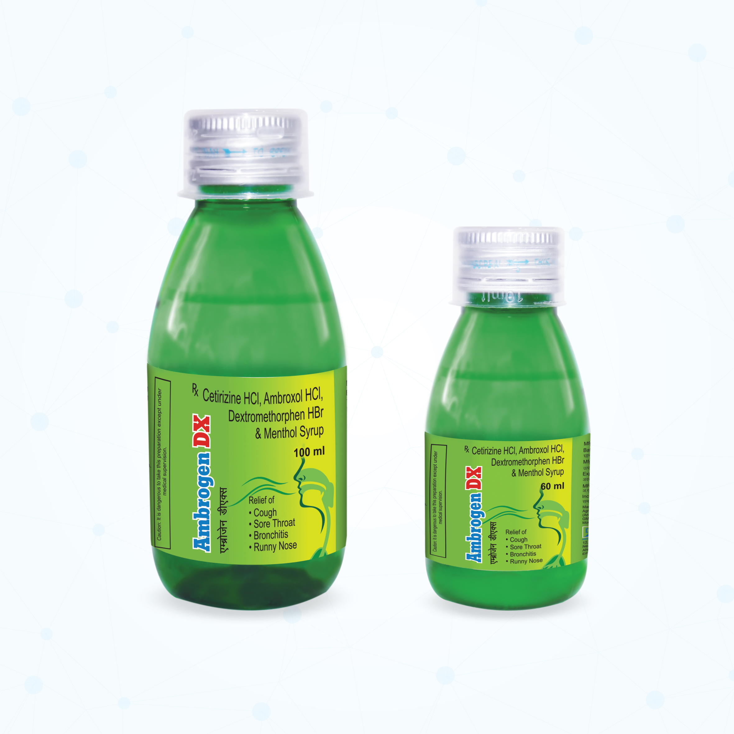 Ambroxol Syrup - 60ml & 100ml | Liquid Formulation With Ambroxol 15mg, Dextro 10mg, Cetirizine 5mg, Menthol 0.5mg