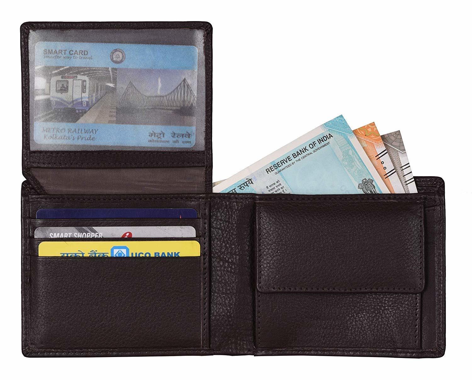 Men's Wallet - Premium Leather Bifold Design | 5 Card Slots 2 Bill Compartments Handmade Elegance In Black Tan Brown Navy