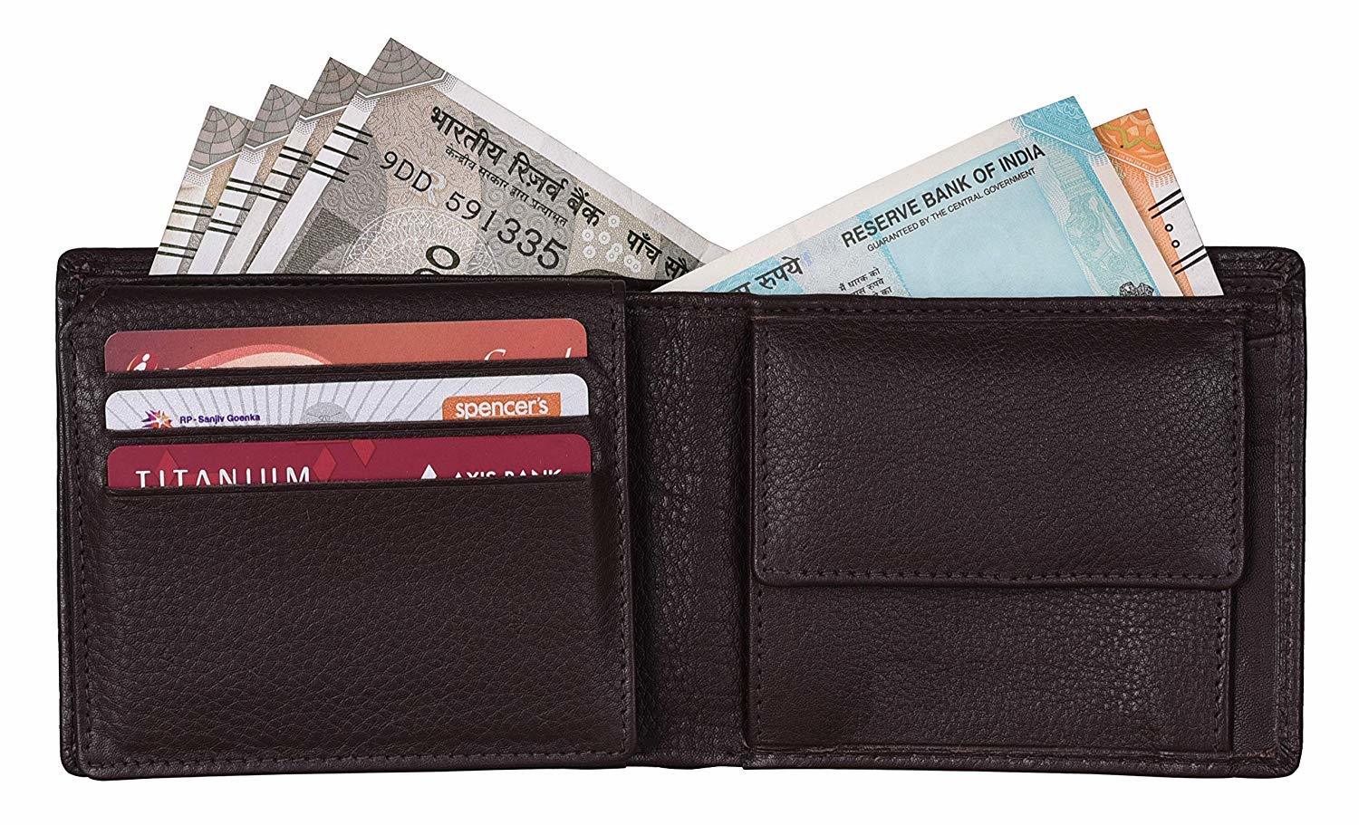 Men's Wallet - Premium Leather Bifold Design | 5 Card Slots 2 Bill Compartments Handmade Elegance In Black Tan Brown Navy