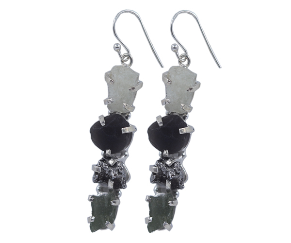 White Brown Charming Multi Stone 925 Silver Earring