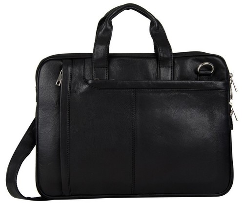 Laptop Bag - Genuine Cow Pikasto Leather, NL 06 Black, Elegant Design with Top Zipper Closure and Front Compartments for Men & Women, 3 Months Warranty