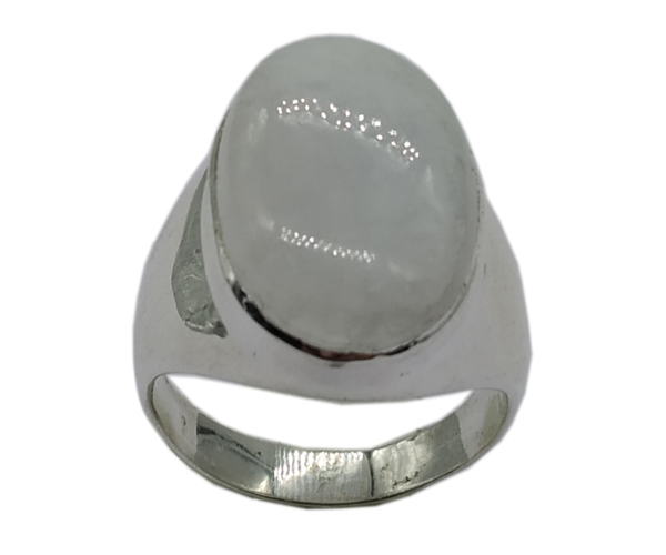 White Brilliant Rainbow Moonstone 925 Silver Gemstone Ring