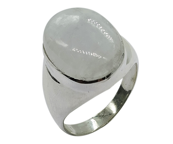 White Brilliant Rainbow Moonstone 925 Silver Gemstone Ring