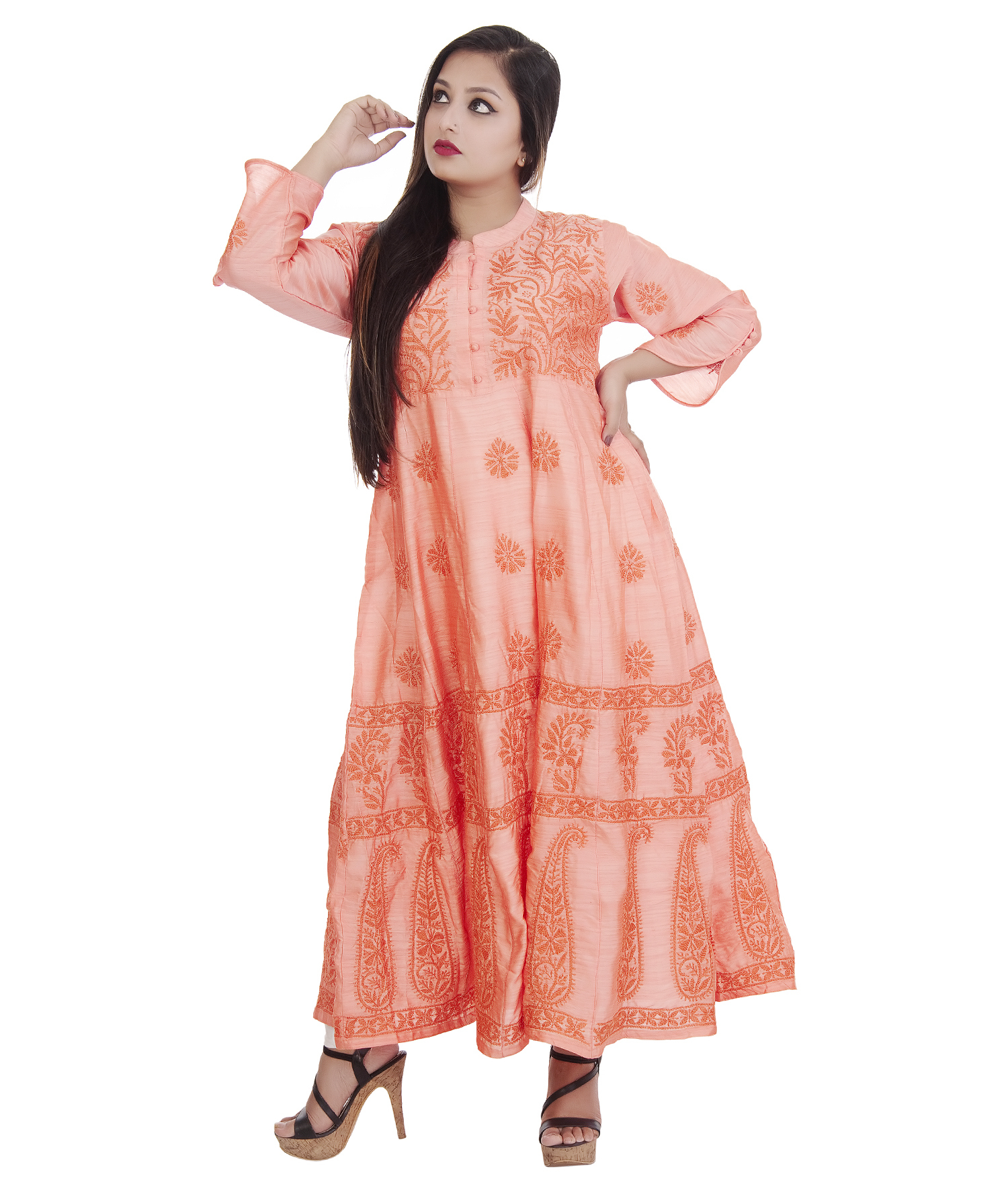 Lucknowi Chikankari Anarkali Kurti