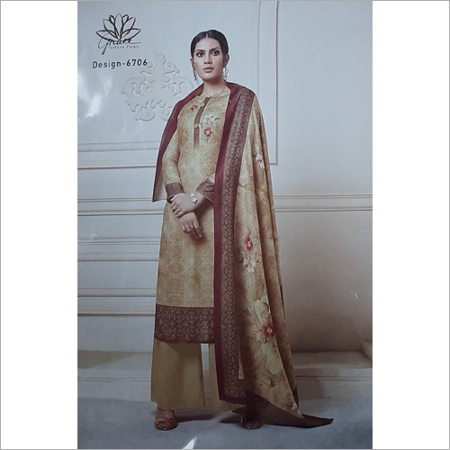 Ladies Semi Stitched Salwar Suit - Silk And Woolen Blend, Available In Various Colors | Washable, Printed Pattern For All Seasons