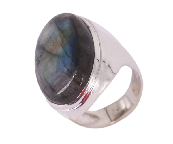 Labradorite Gemstone 925 Sterling Silver Ring - 16 Grams, Free Size, Blue & Gray Color, Unique Round Shape