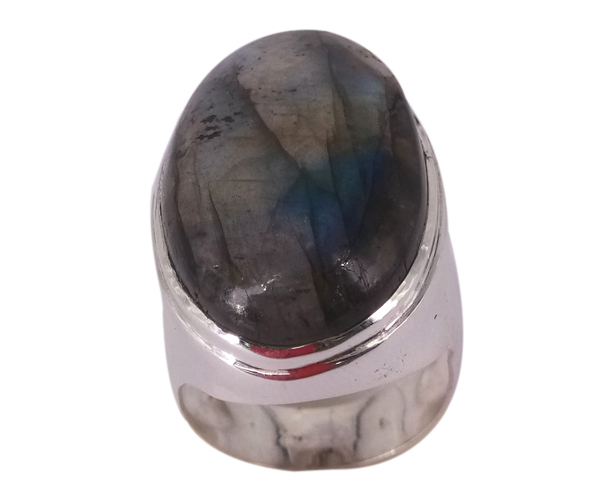 Labradorite Gemstone 925 Sterling Silver Ring - 16 Grams, Free Size, Blue & Gray Color, Unique Round Shape
