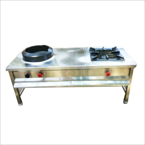 Stainless Steel Two Burner Chinese Cooking Range - 3x2 Feet, High Grade SS 202 & 304, 3 Knobs, Ideal for Hotel Kitchens | Gas Powered, Precision Crafted for Enhanced Safety