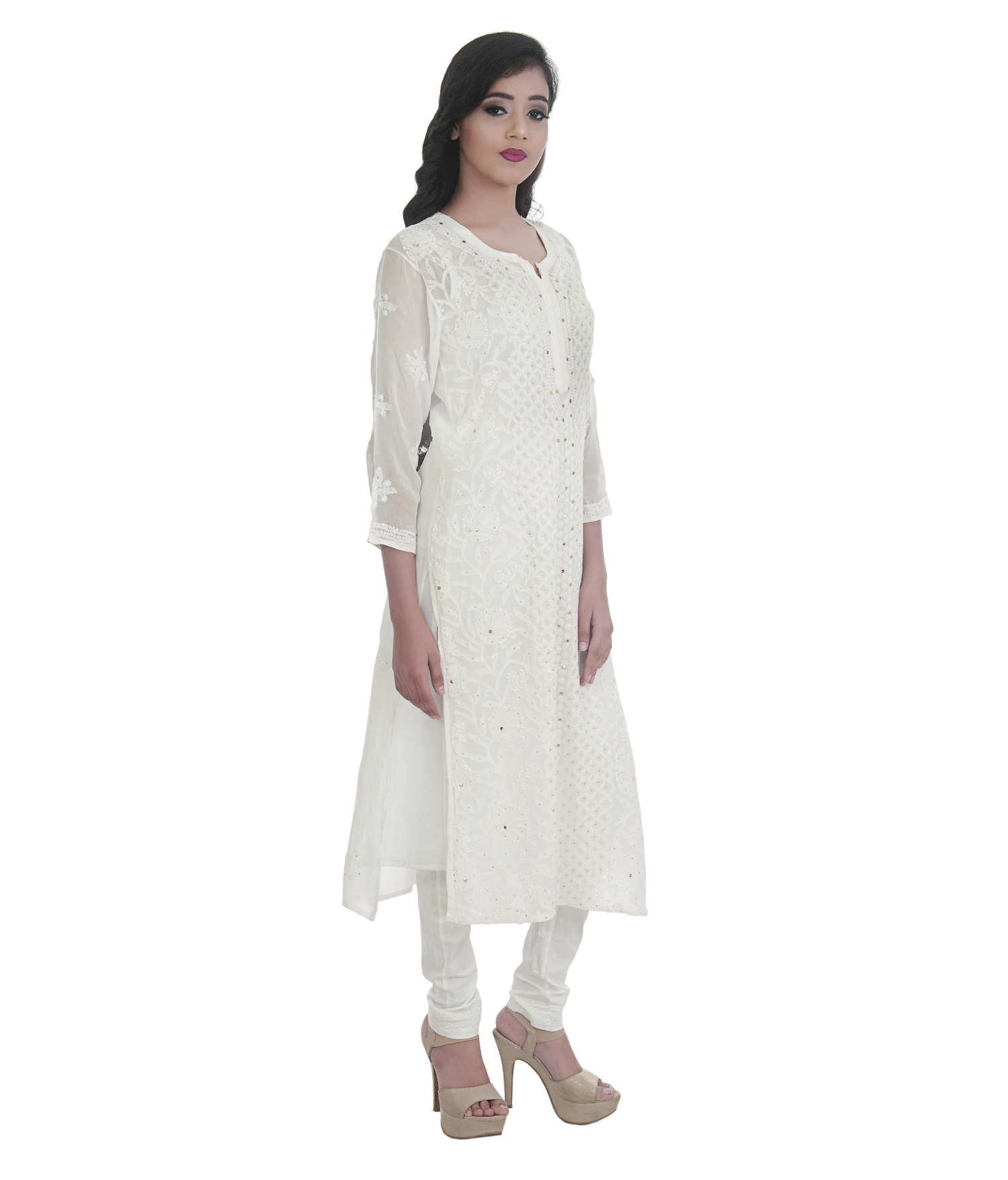 Lucknowi Chikan Kurti - Cotton Fabric, 3/4 Sleeve, Embroidered Design | Ideal For Casual Wear, Hand Wash Care