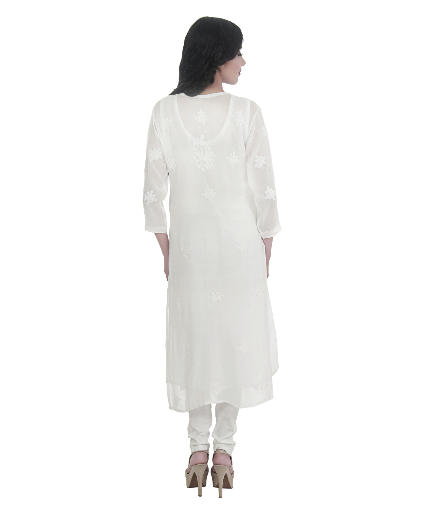 Lucknowi Chikan Kurti - Cotton Fabric, 3/4 Sleeve, Embroidered Design | Ideal For Casual Wear, Hand Wash Care