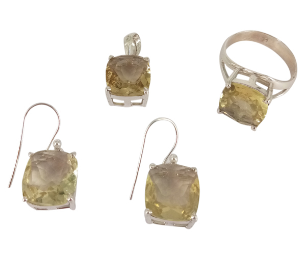 Yellow Citrine 925 Silver Gemstone Jewelry Set