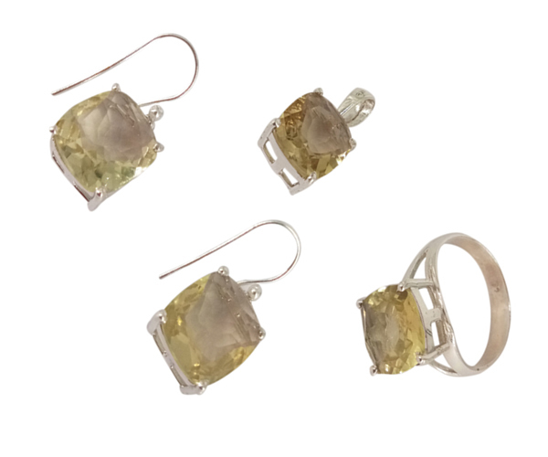 Yellow Citrine 925 Silver Gemstone Jewelry Set