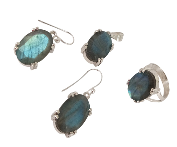 Green Labradorite 925 Silver Gemstone Jewelry Set