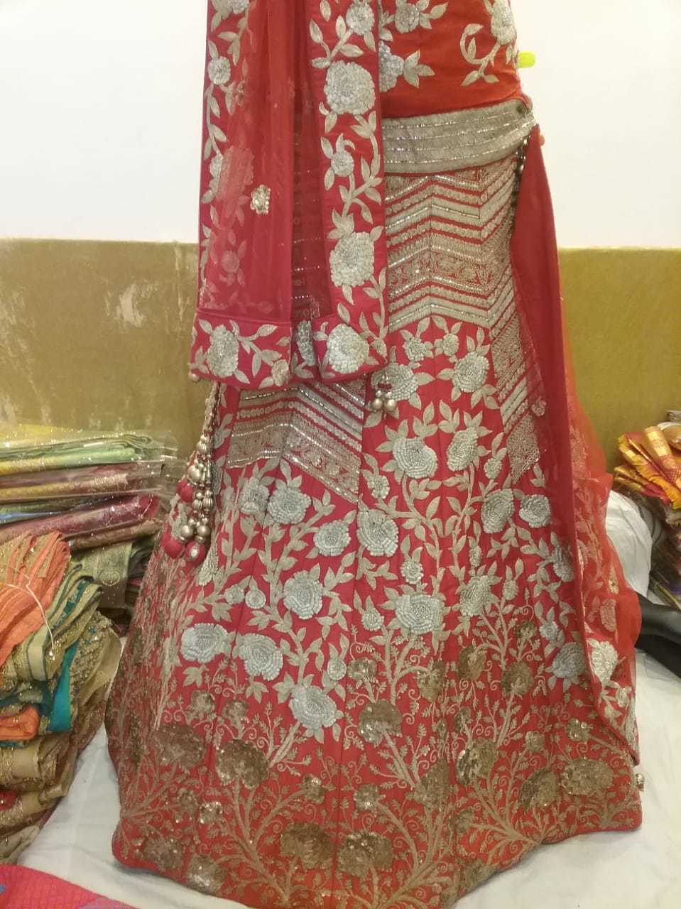 Lahenga - Cotton Blend Fabric, Long Indian Skirt With Embroidery , Includes Fitting Choli And Versatile Dupatta For Ceremonial Wear