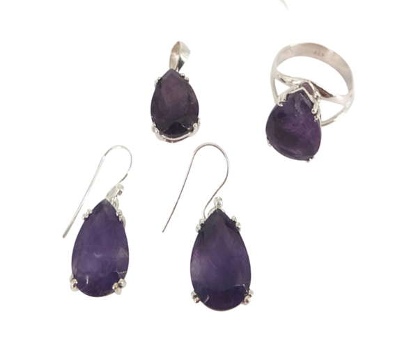 Amethyst 925 Sterling Silver Spiritual Gemstone Set - 13.1 Gms Weight Free Size Green Color Elegant Jewelry Design