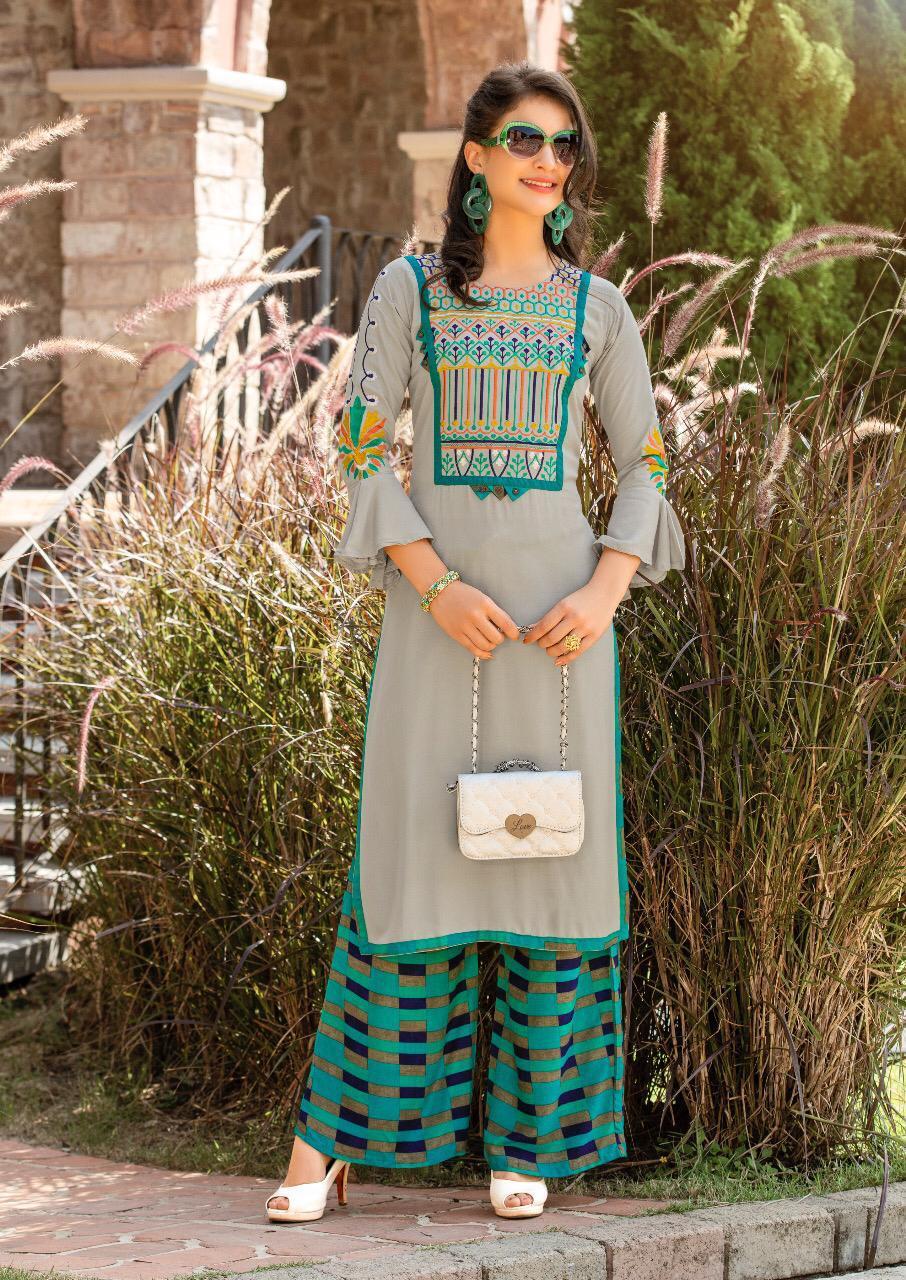Dry Cleaning Rayon Kurti Plazo Set