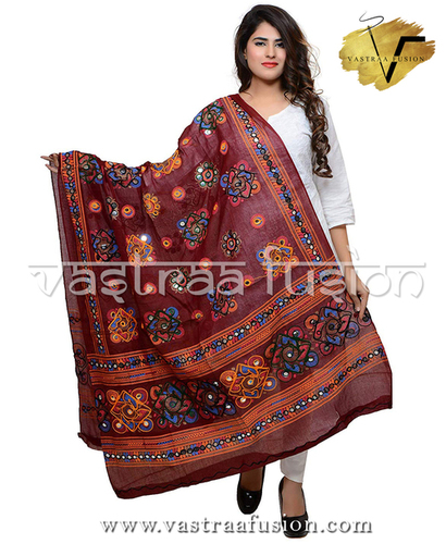 Ladies Cotton Embroidered Chakachak Aari Kutch Dupatta - 2.50 Meter, Available in 10 Colors | Hand Embroidered, Casual & Festive Wear, Washable, Perfect for Ages 6-90