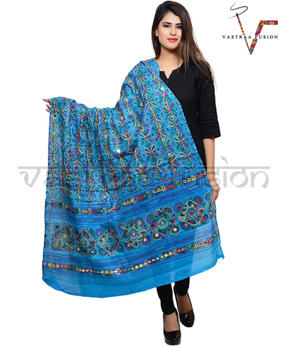 Ladies Flower Work Aari Dupatta - Cotton Blend, Size 36-50 Inches | Hand Embroidered Flower Design, Washable, Available in 25 Colors