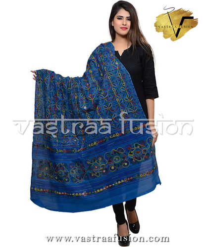 Ladies Flower Work Aari Dupatta - Cotton Blended Jute, Sizes 36 to 50 Inches, Available in 25 Colours, Regular Fit for Casual and Festive Occasions | Hand Embroidered with Taping Border, Washable, Floral Pattern