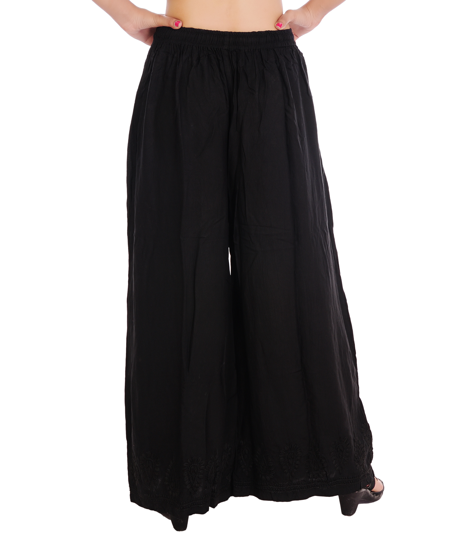 Chikan Rayon Plazzo - Rayon Fabric Free Size Regular Fit Black Color | 100% Genuine Ethnava Collection