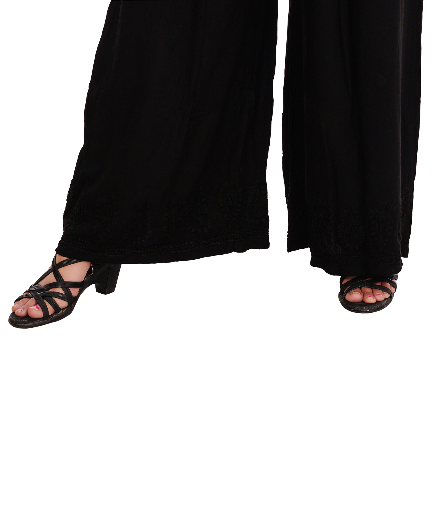 Chikan Rayon Plazzo - Rayon Fabric Free Size Regular Fit Black Color | 100% Genuine Ethnava Collection