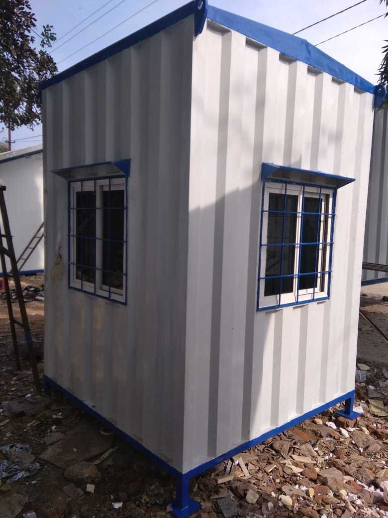 Security Guard Room - Gi Sheet & Steel Structure, 6ft X 6ft X 8ft, White And Blue, Thermocole Insulated With Waterproof Vinyl Flooring, Sliding Aluminum Windows With Rain Protection