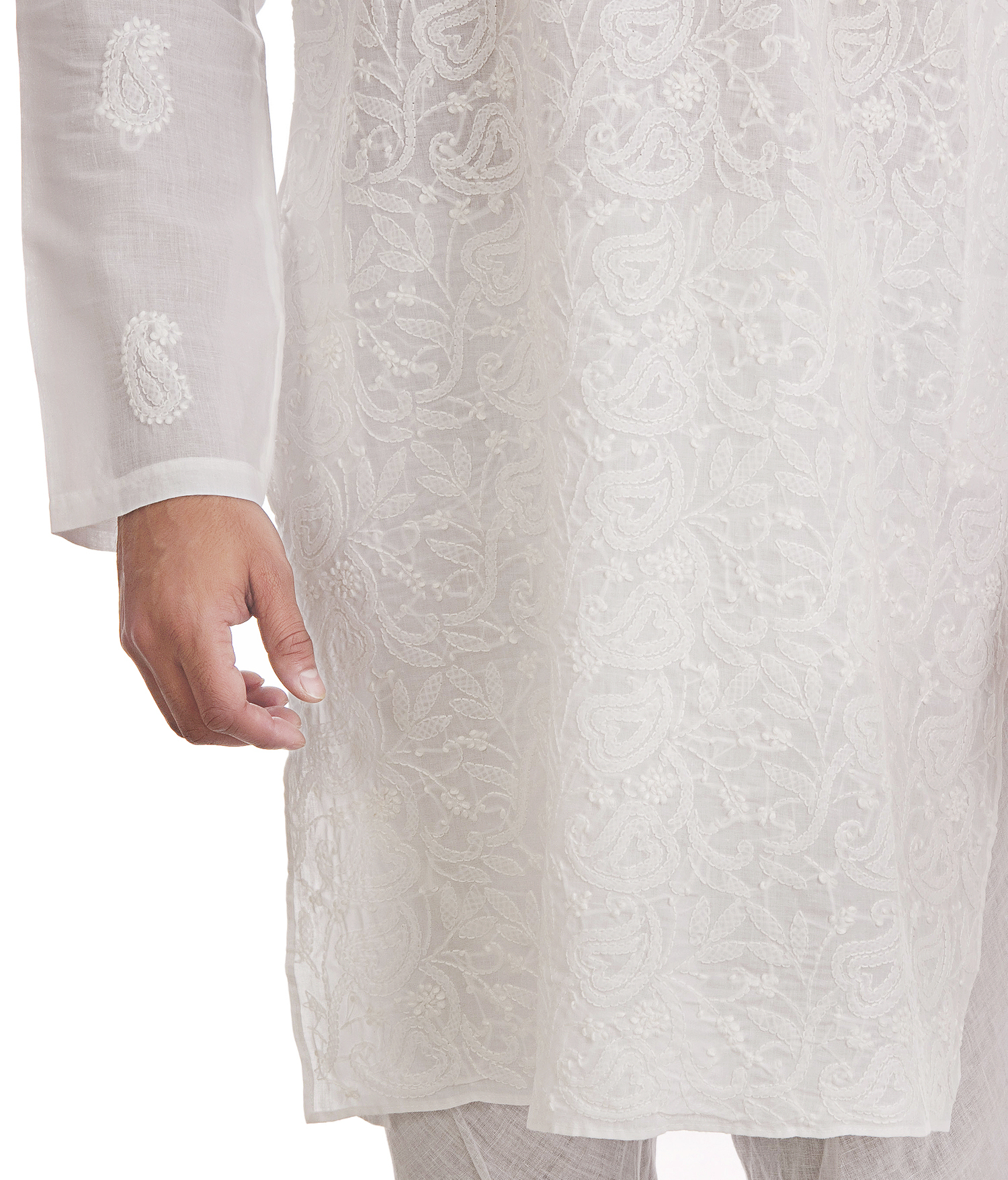 Full Jaal Work Hand Embroidered Mens Lucknowi Chikan Kurta