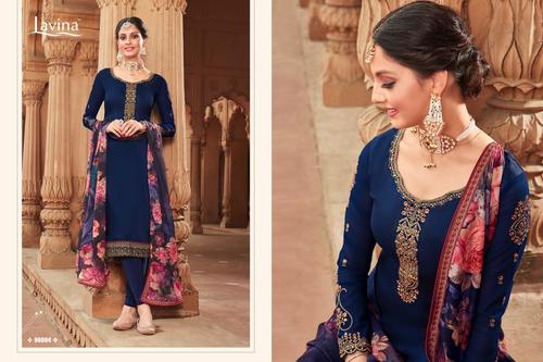 Blue Lavina Brand Straight Cut Salwar Kameez