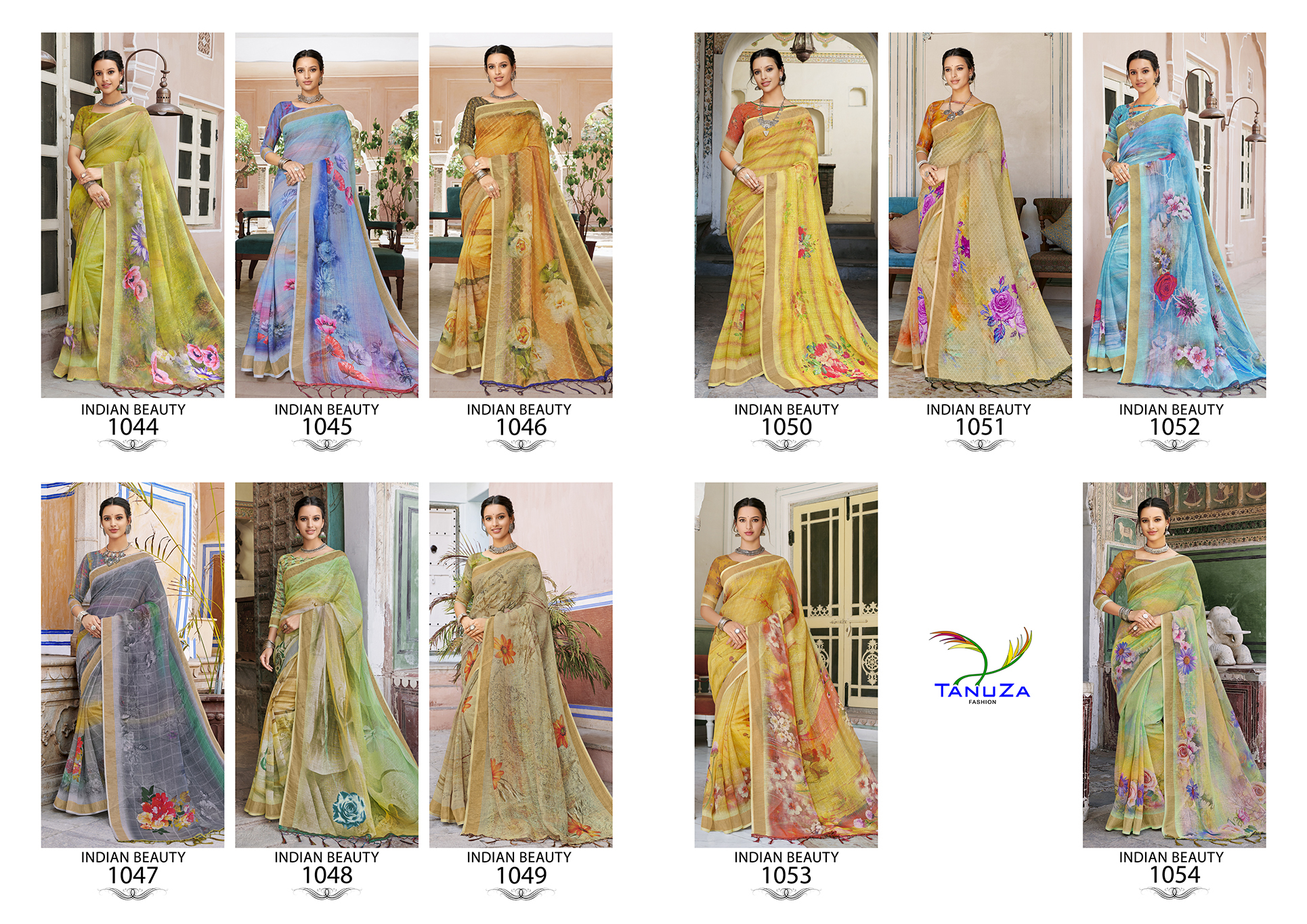 Yellow Linen Saree With Digital Print