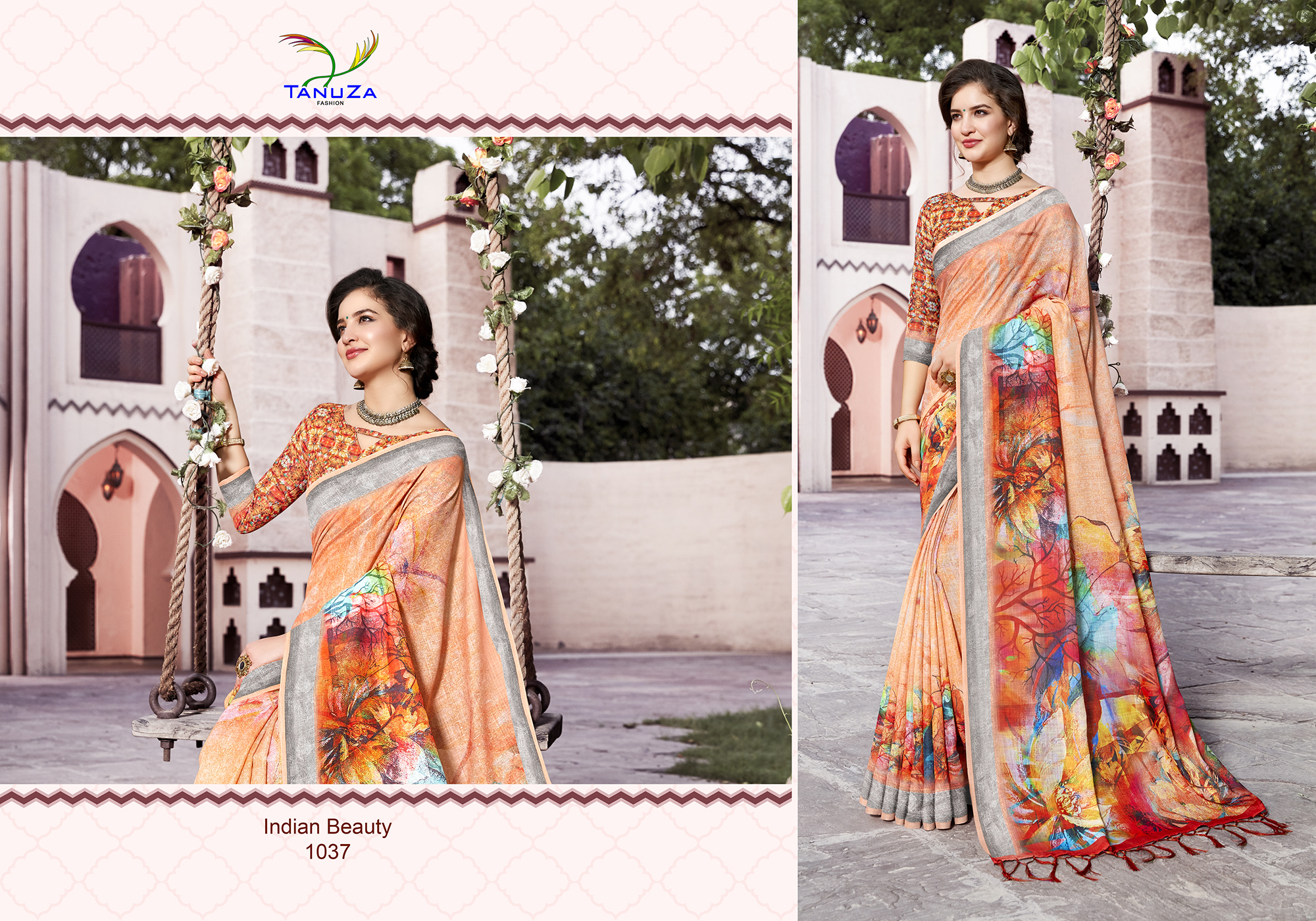Multicolor Linen Stylish Saree