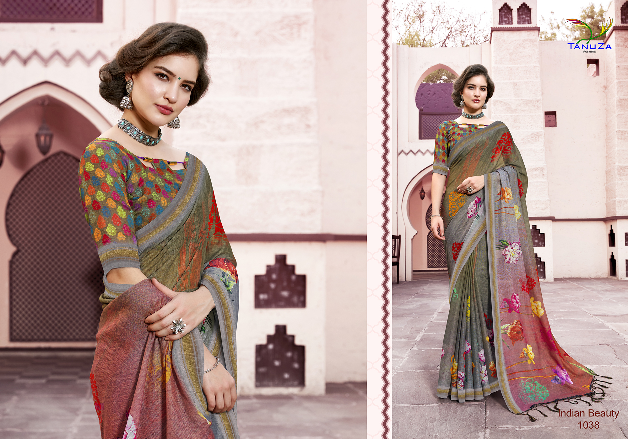 Multicolor Linen Stylish Saree