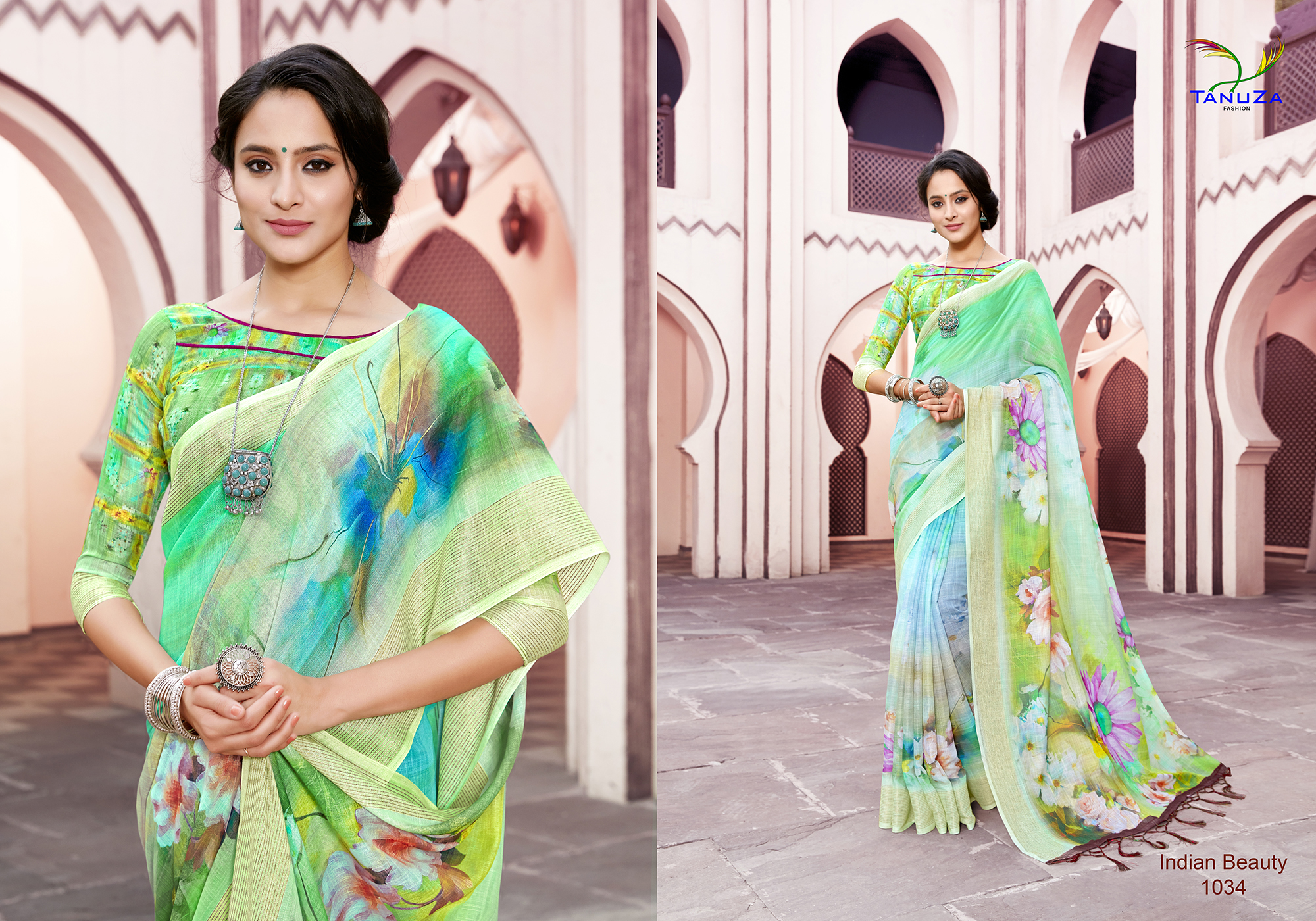 Multicolor Linen Stylish Saree