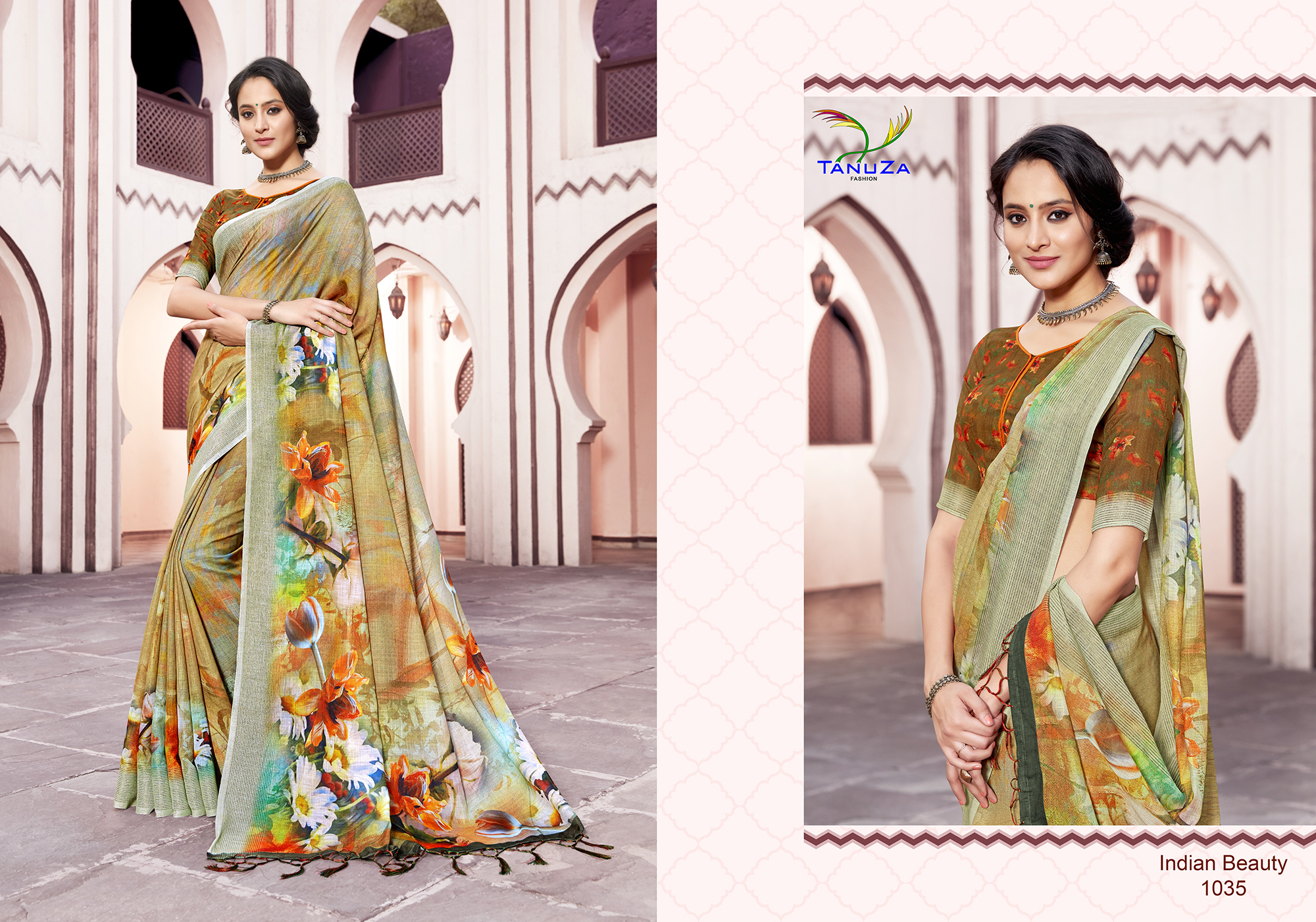 Multicolor Linen Stylish Saree