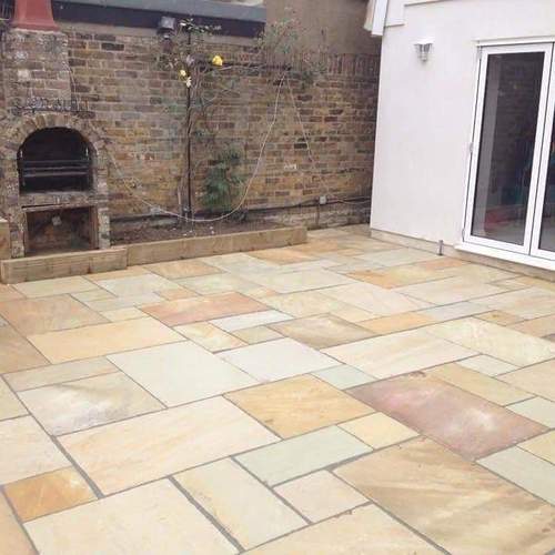 Raveena Sandstone - Solid Surface, 12x12 Inch Large Size, 20-30 mm Thickness | Antique Finish, Water Absorbent, Stylish Indoor Design
