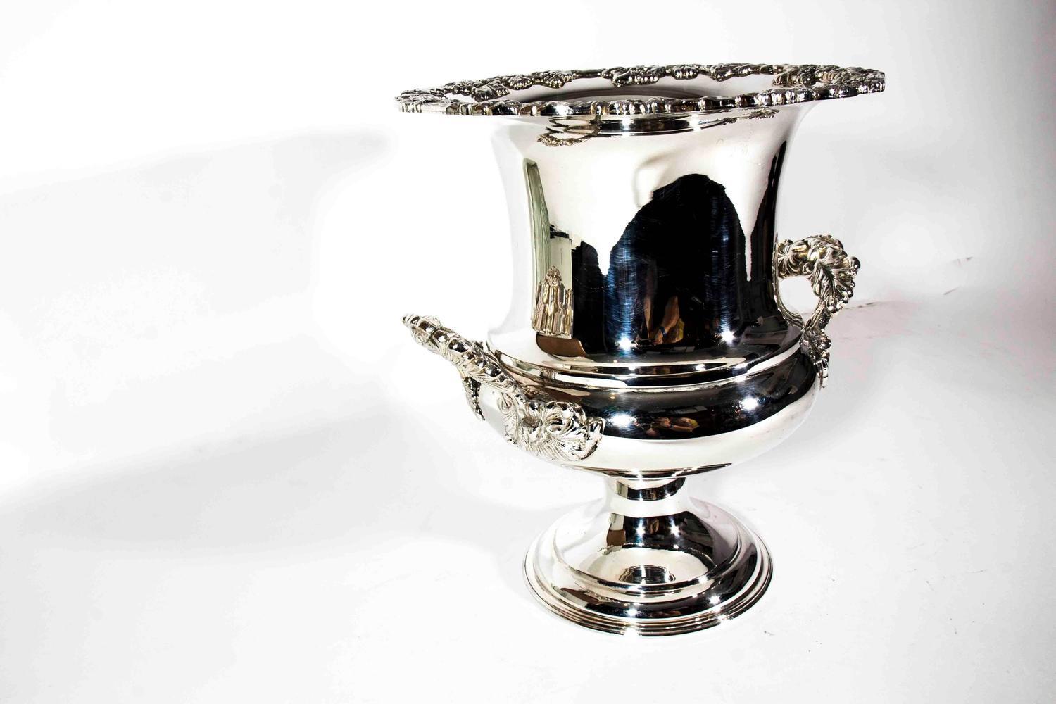 Silver Plated Wine Cooler On Solid Brass