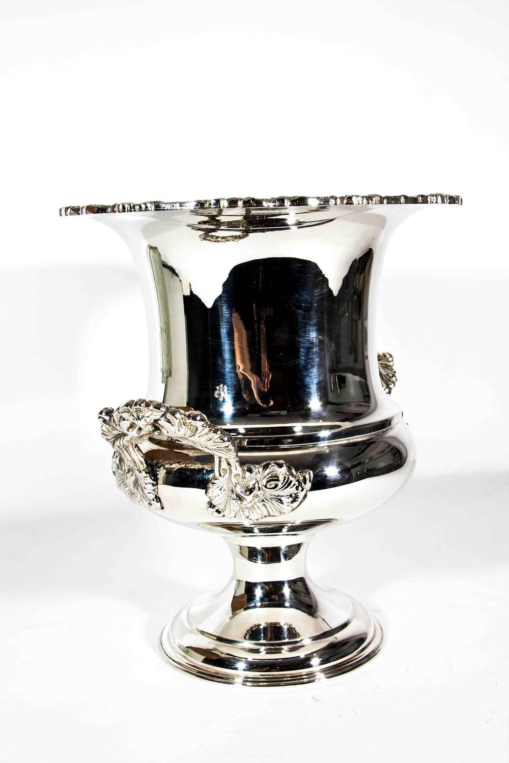 Silver Plated Wine Cooler On Solid Brass