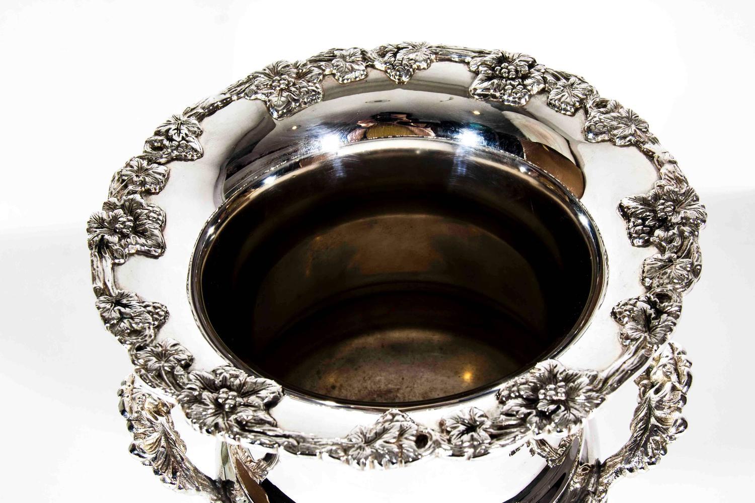 Silver Plated Wine Cooler On Solid Brass