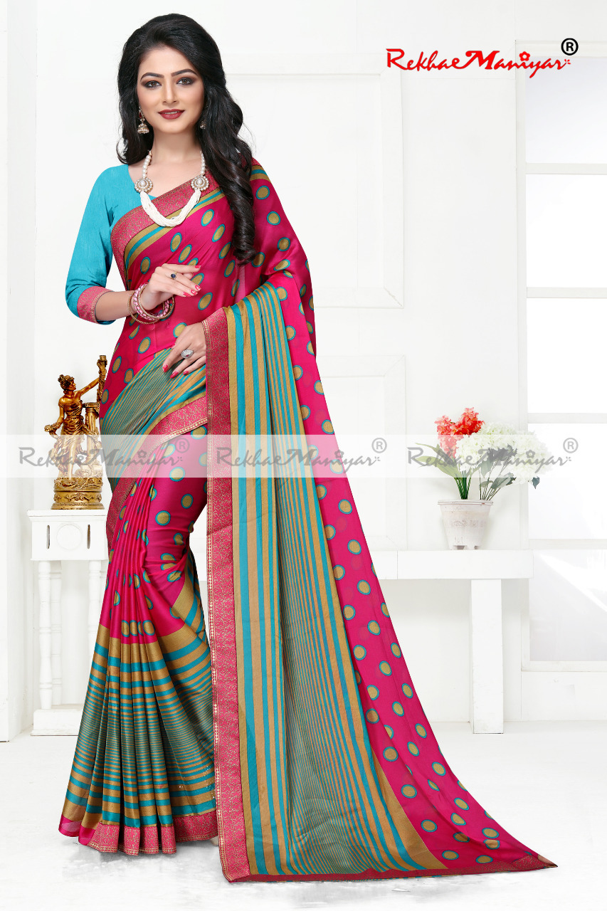 Chinese Chiffon With Banarasi Jacquard Border And Bangalori Silk Blouse - Georgette, Printed Pattern | Suitable For Rainy, Spring, Summer, Winter Seasons