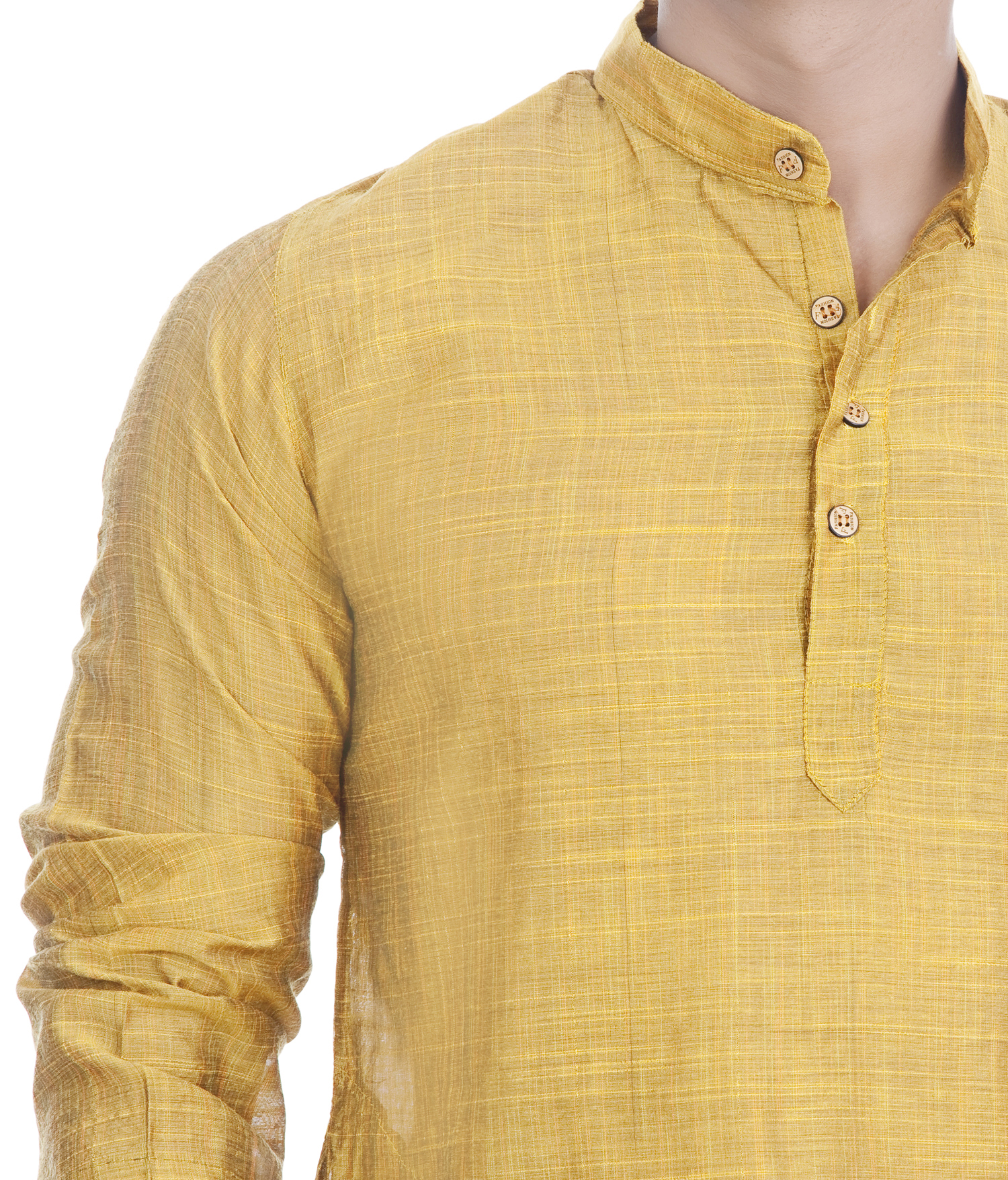 Ethnava Hand Embroidered Fancy Mustard Chikan Kurta - Full Length, Mandarin Collar, Full Sleeve Design | Affordable Men's Ethnic Fashion