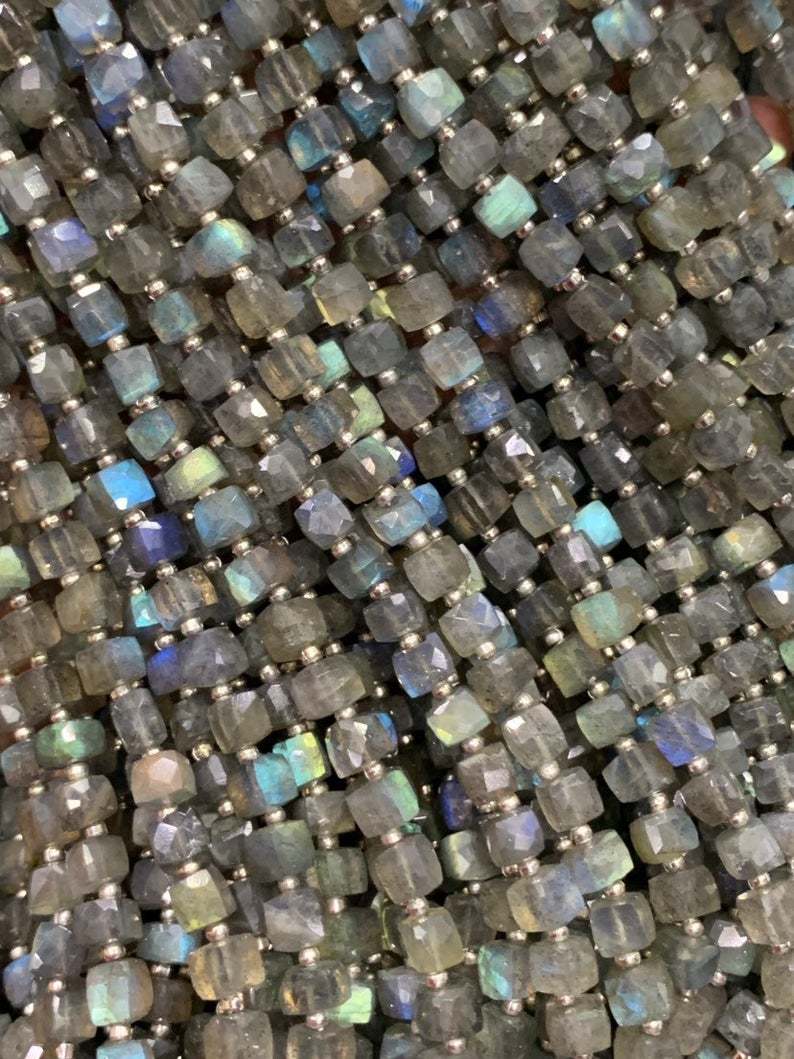 Labradorite Cube Box Faceted Beads 5mm, Grade: A