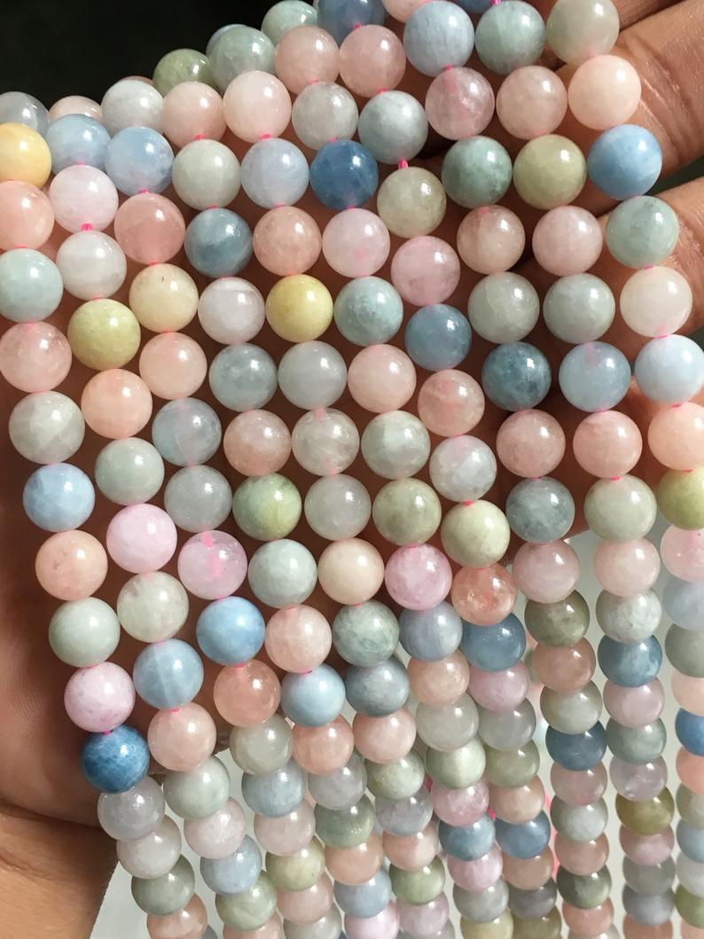 Fine Quality Multi Morganite 8mm Round Beads,15 Inch Strand Grade: A