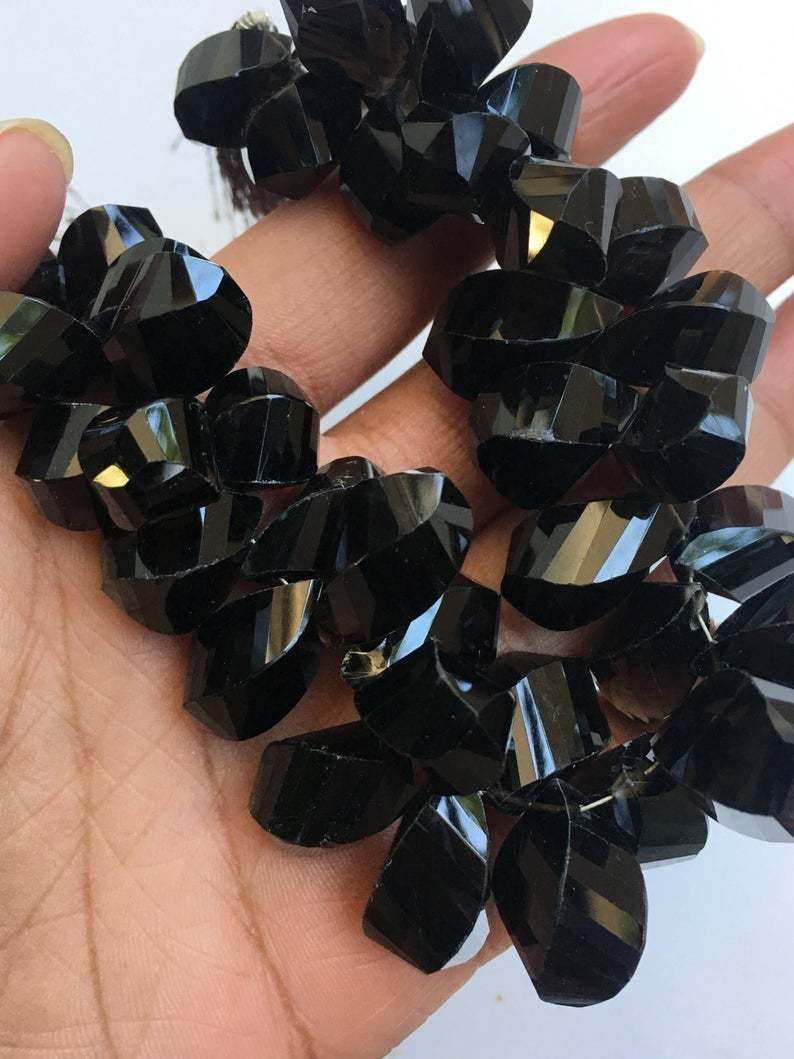 Smokey Quartz Twisted Briolette Beads - 8 Inch Strand, 9-11mm Natural Black Stone, Grade A Quality, Perfect For Dangle Drop Earrings And Pendants