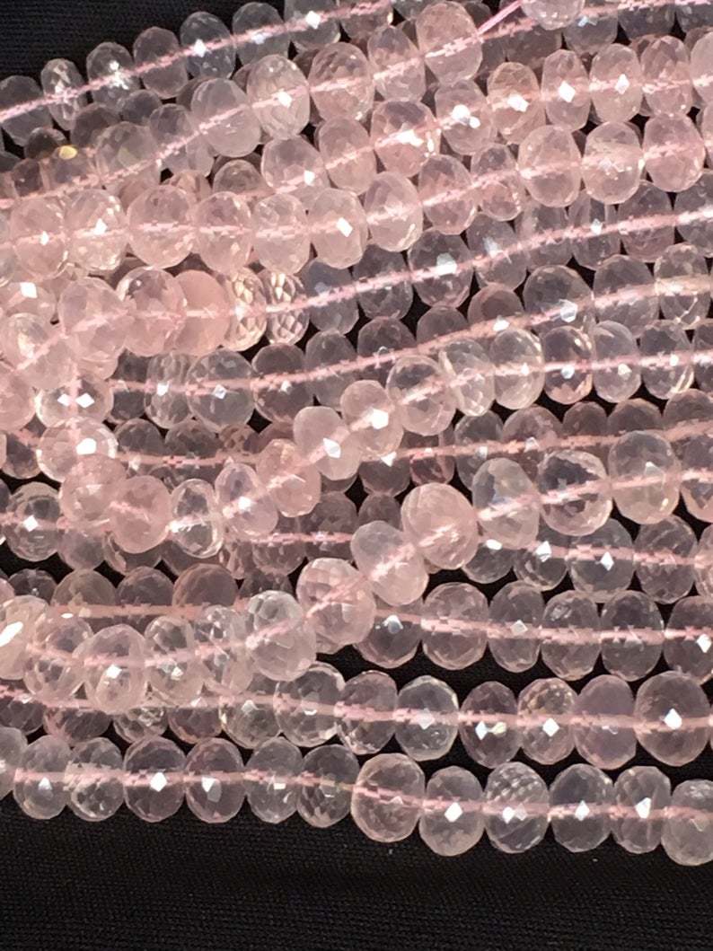 Rosequartz Rondelle Faceted Beads, 7-7.5mm Approx, 10 Inches Strand Grade: A